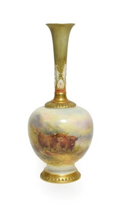 Lot 21 - A Royal Worcester Porcelain Vase, by Harry Stinton, 1911, of ovoid form with tall leaf sheathed...