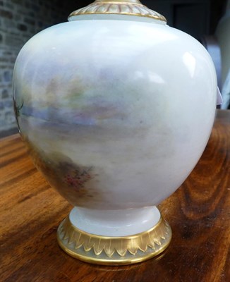 Lot 21 - A Royal Worcester Porcelain Vase, by Harry Stinton, 1911, of ovoid form with tall leaf sheathed...