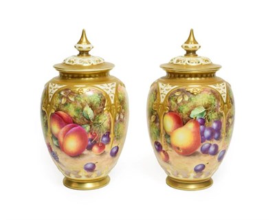 Lot 22 - A Pair of Royal Worcester Porcelain Vases and Covers, by John Freeman, 2nd half 20th century,...
