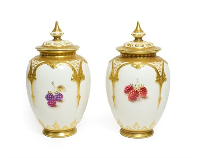 Lot 22 - A Pair of Royal Worcester Porcelain Vases and Covers, by John Freeman, 2nd half 20th century,...