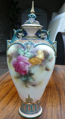 Lot 28 - A Pair of Royal Worcester Hadleigh Ware Vases and Covers, by William Jarman, circa 1905, of...