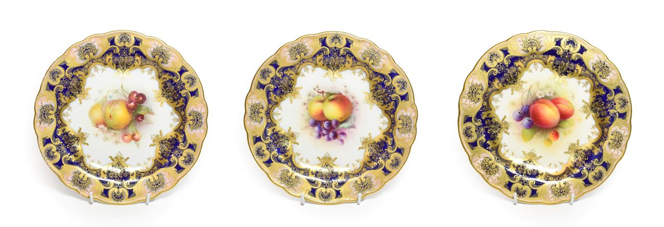 Lot 29 - A Matched Set of Three Royal Worcester Porcelain Plates, by George Cole, Richard Sebright and...