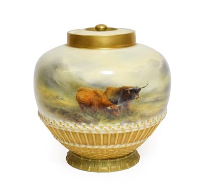 Lot 30 - A Royal Worcester Porcelain Vase and Inner Cover, by John Stinton, 1919, of ovoid form, painted...