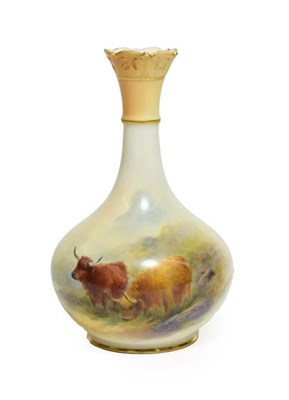 Lot 31 - A Royal Worcester Porcelain Bottle Vase, by Harry Stinton, circa 1910, with scroll moulded...