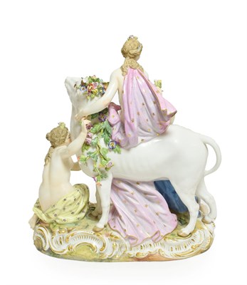 Lot 43 - A Meissen Porcelain Figure of Europa and the Bull, circa 1880, Europa sitting on the bull's...