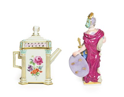 Lot 44 - A Meissen Porcelain Miniature Coffee Pot and Cover, circa 1880, of square form with Janus head...