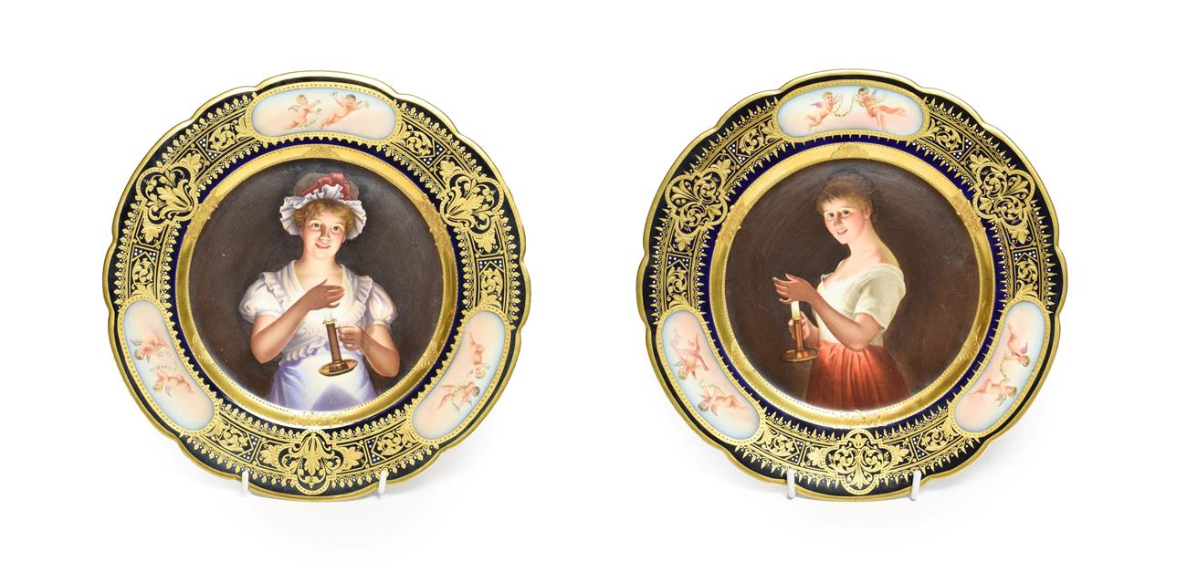 Lot 45 - A Pair of Vienna Style Porcelain Cabinet Plates, circa 1900, painted with ''Gute Nachte'' and...
