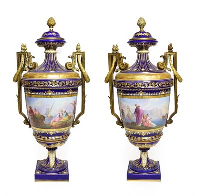 Lot 49 - A Pair of Gilt Metal Mounted Sèvres Style Porcelain Vases and Covers, late 19th century, of...
