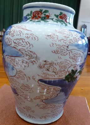 Lot 51 - A Chinese Wucai Porcelain Jar and Cover, Transitional, mid 17th century, of baluster form,...