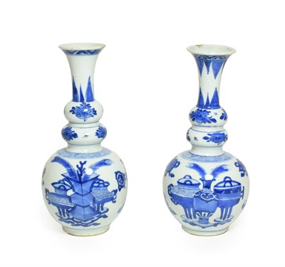 Lot 57 - A Matched Pair of Chinese Porcelain Double Gourd Vases, Kangxi, with trumpet necks, painted in...