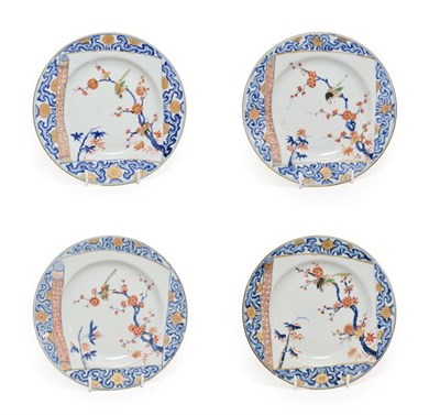 Lot 62 - A Set of Four Chinese Imari Porcelain Plate, Kangxi/Yongzheng, painted in kakiemon style with birds