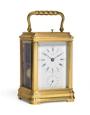 Lot 70 - A Brass Striking and Repeating Alarm Carriage Clock, retailed by E W Streeter, London, circa...