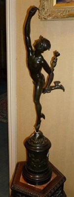 Lot 1058 - After Giambologna: A Figure of Mercury, Italian, 19th century, in typical pose wearing a winged...