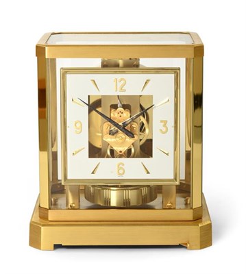 Lot 76 - A Brass Atmos Clock, signed Jaeger LeCoultre, 20th century, case with glazed panels, base with...