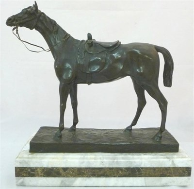 Lot 1060 - After Jules Moigniez (French, 1835-1894): A Bronze Study of a Lady's Hunter, standing with side...