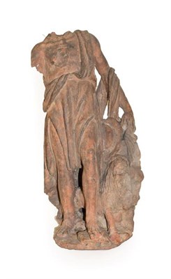 Lot 128 - An Italian Terracotta Figure of St Jerome, probably 16th/17th century, standing wearing loose...