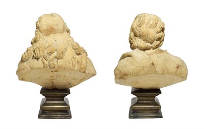 Lot 135 - A Pair of French Carved Wood Busts, 18th century, modelled as a youth with flowing hair and...