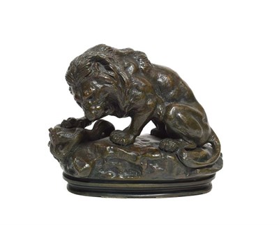 Lot 139 - Antoine-Louis Barye (1795-1875): Lion au Serpent No.2, bronze, signed BARYE, 20cm long See...