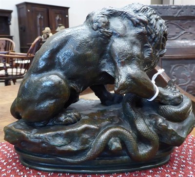 Lot 139 - Antoine-Louis Barye (1795-1875): Lion au Serpent No.2, bronze, signed BARYE, 20cm long See...
