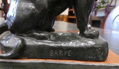 Lot 140 - Antoine-Louis Barye (1795-1875): Lion Assis No.4, bronze, signed BARYE, 18cm high See illustration