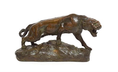 Lot 143 - Thomas François Cartier (1879-1943): A Bronze Figure of a Crouching Tiger, on a mound base, signed