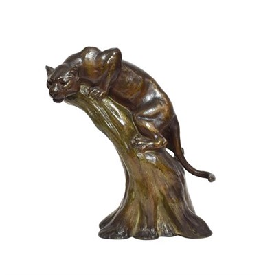 Lot 144 - Louis-Albert Carvin (1875-1951): A Bronze Figure of a Panther Climbing a Tree, signed L CARVIN...