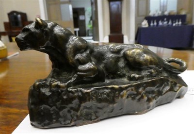 Lot 145 - Antoine-Louis Barye (1795-1875): Panther des Tunis, bronze, signed BARYE, 18.5cm long