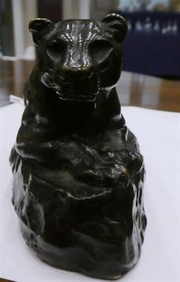 Lot 145 - Antoine-Louis Barye (1795-1875): Panther des Tunis, bronze, signed BARYE, 18.5cm long