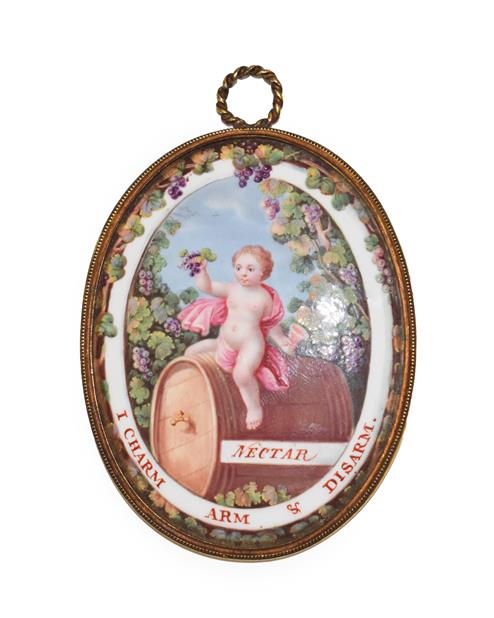 Lot 151 - An Enamel Plaque, probably South Staffordshire, circa 1780, of oval form, painted with a cherub...