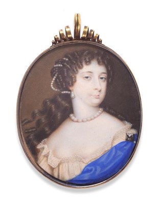 Lot 153 - Nicholas Dixon (1625-1725): Miniature Portrait of Alice Fanshawe, with brown hair adorned with...