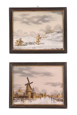 Lot 155 - A Pair of Verre Eglomisé Pictures by Jonas Zeuner (1722-1814), worked in silver and gold with...