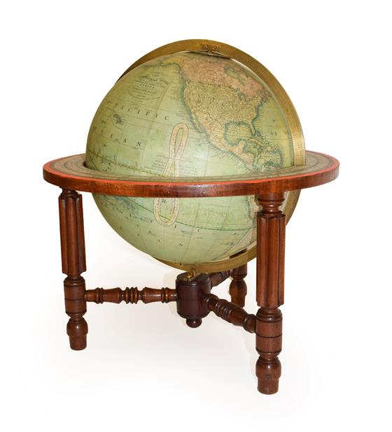 Lot 156 - A Crutchley's 12'' Terrestrial Globe, circa 1865, with covered engraved gores, calibrated brass...