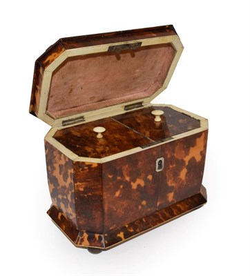 Lot 158 - An Ivory and White Metal Mounted Tortoiseshell Tea Caddy, early 19th century, of canted rectangular