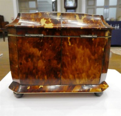 Lot 158 - An Ivory and White Metal Mounted Tortoiseshell Tea Caddy, early 19th century, of canted rectangular
