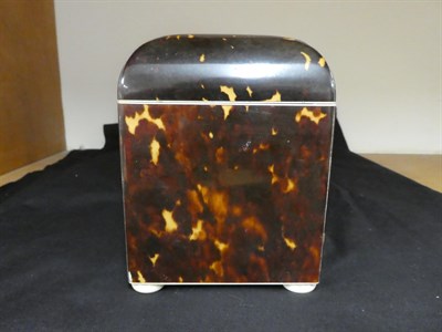 Lot 159 - A White Metal and Ivory Mounted Tortoiseshell Tea Caddy, early 19th century, of domed...