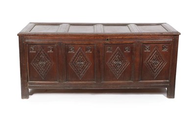 Lot 162 - A 17th Century Joined Oak Chest, dated 1682 and initialled NDED, the moulded hinged lid with...