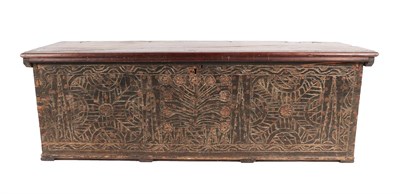 Lot 163 - A 17th Century Continental Oak and Pine-Lined Hinged Chest, the hinged lid with a later...