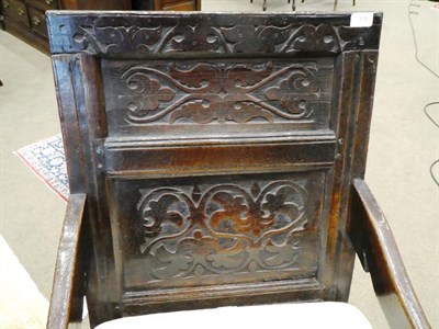 Lot 173 - A 17th Century Joined Oak Wainscot Armchair, the back support with moulded stiles above two...