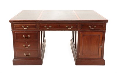 Lot 189 - A George III Style Mahogany Partners' Desk, late 19th/early 20th century, the green leather writing