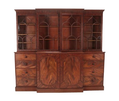 Lot 190 - A George III Mahogany Library Breakfront Bookcase, labelled George Allen, early 19th century,...
