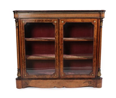 Lot 192 - A Pair of Victorian Figured Walnut and Parquetry Decorated Pier Cabinets, circa 1870, the...