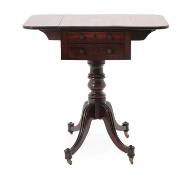 Lot 204 - A Regency Mahogany and Marquetry Inlaid Dropleaf Table, early 19th century, the strung top with...