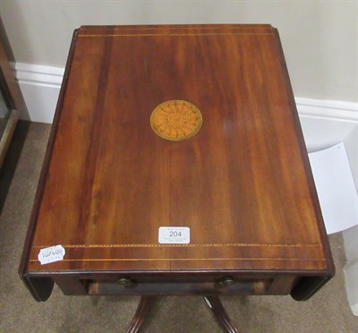 Lot 204 - A Regency Mahogany and Marquetry Inlaid Dropleaf Table, early 19th century, the strung top with...