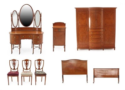Lot 208 - A Seven Piece Satinwood and Ebony Strung Bedroom Suite, circa 1900, comprising a bowfront...