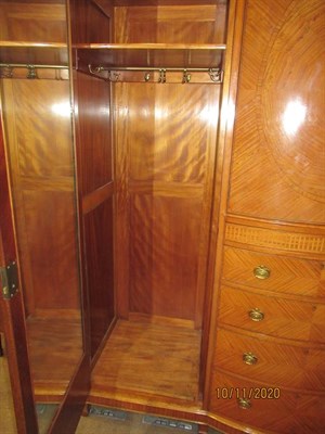 Lot 208 - A Seven Piece Satinwood and Ebony Strung Bedroom Suite, circa 1900, comprising a bowfront...