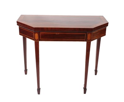 Lot 210 - A George III Mahogany, Satinwood and Tulipwood Banded Foldover Card Table, late 18th century,...