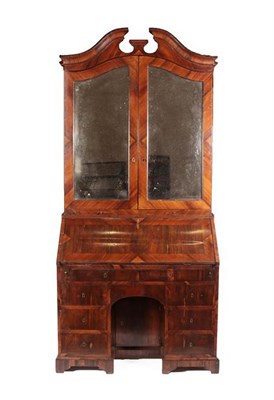 Lot 216 - A Rosewood Veneered and Crossbanded Bureau Bookcase, 19th century and later, the swan neck pediment