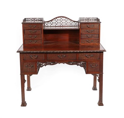Lot 217 - A Chippendale Revival Carved Mahogany Desk, late 19th/early 20th century, the upper section...