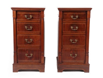 Lot 250 - A Pair of Early 20th Century Mahogany Bedside Chests, the moulded tops with parquetry...