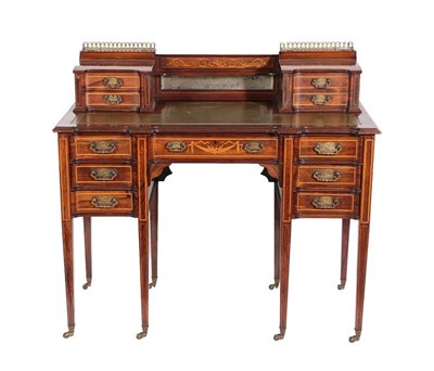 Lot 254 - Maple & Co: An Edwardian Rosewood and Marquetry Inlaid Writing Desk, the superstructure with...